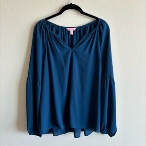 Lilly Pulitzer Navy Blue Blouse Long Sleeve Elegant Top M
